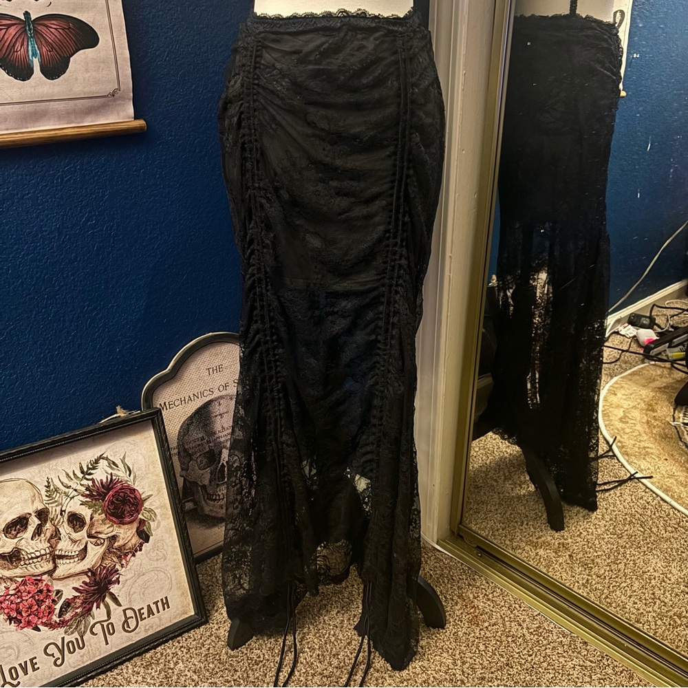 Dolls Kill Widow Harness Your Energy black lace Maxi Skirt